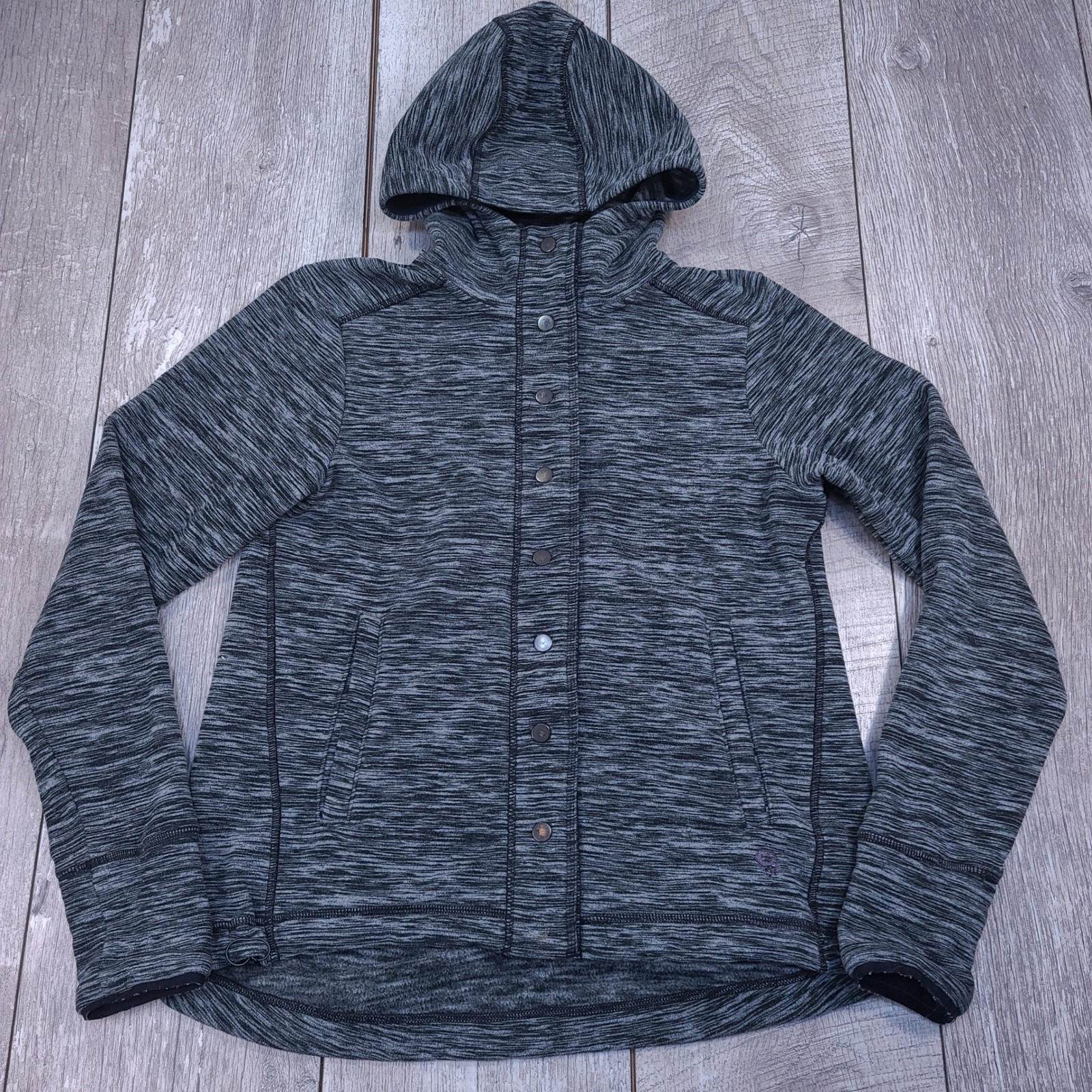 Mountain Hardwear Fleece Hoodie Women Small Gray Space Dye Snap Front Sweater